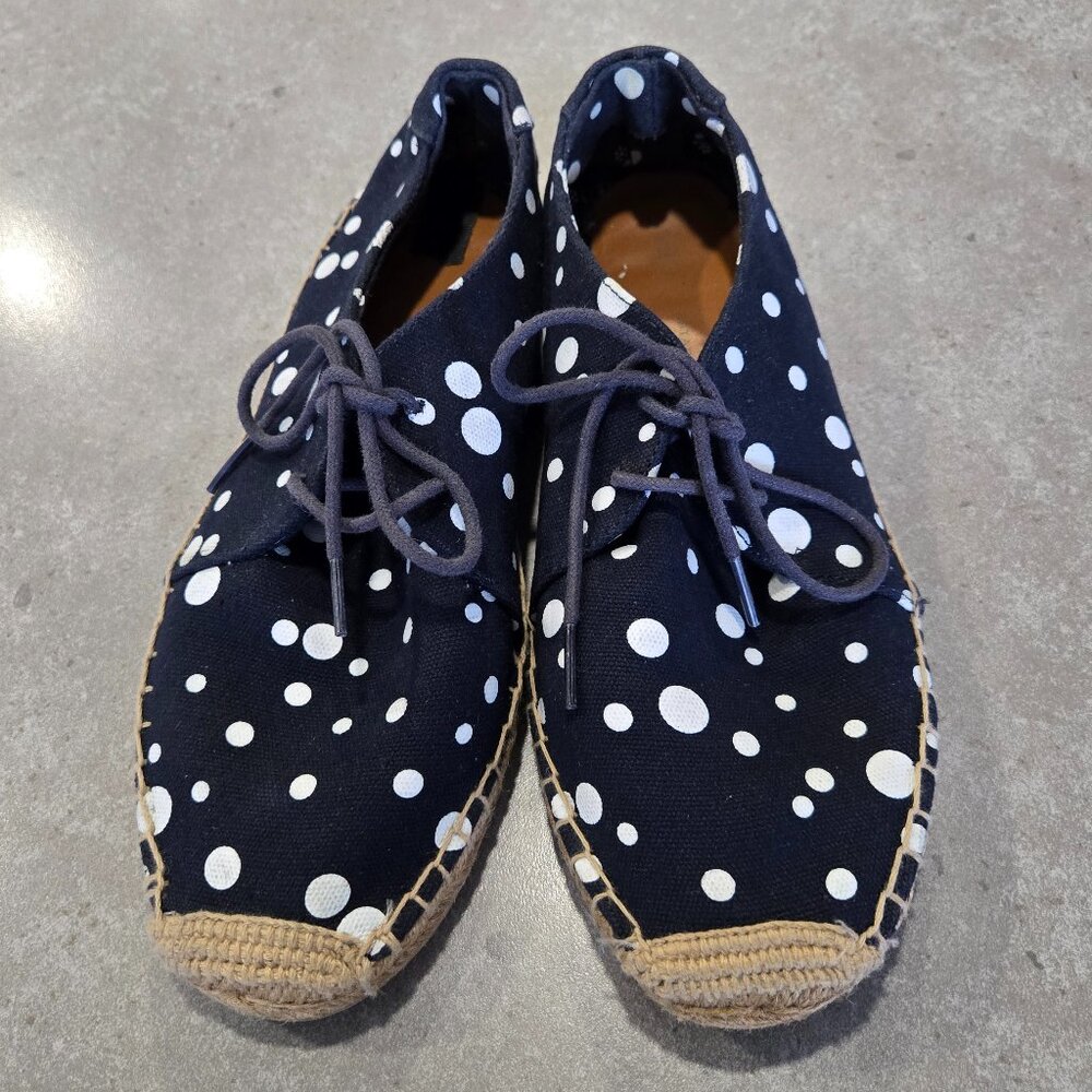 GAP Women's Navy Blue/White Polka Dot Canvas Laced Up Espadrilles - Size 7M